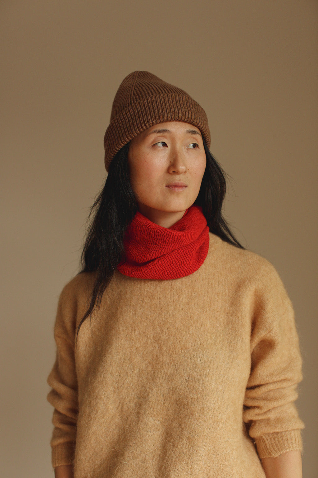 Hvid beanie Fonzie adult - Mocha