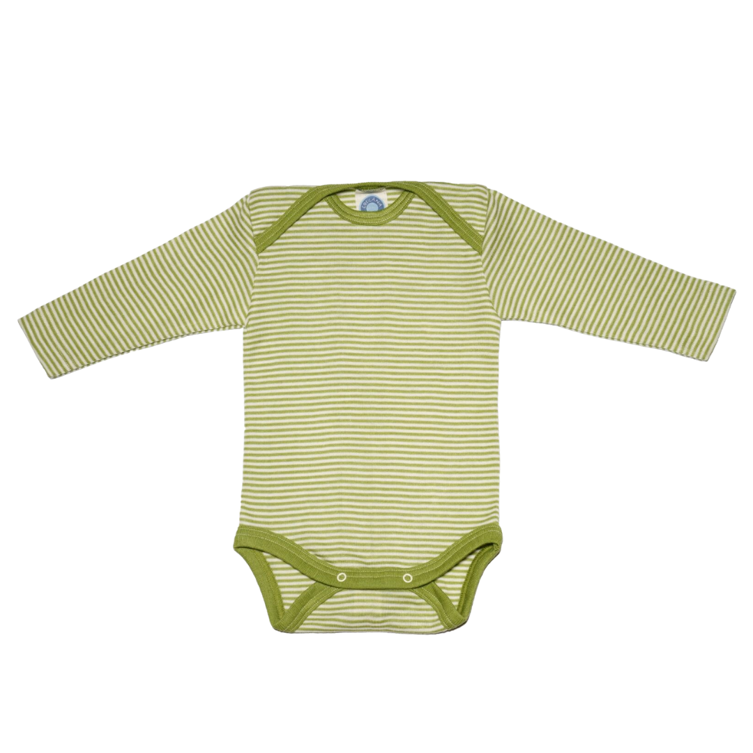 Cosilana wool/silk long-sleeved romper – Green / Nature
