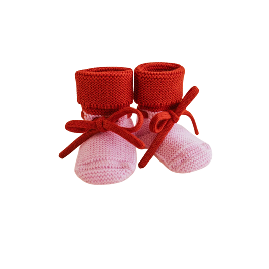 Hvid 'happy' booties - Cotton candy / Red