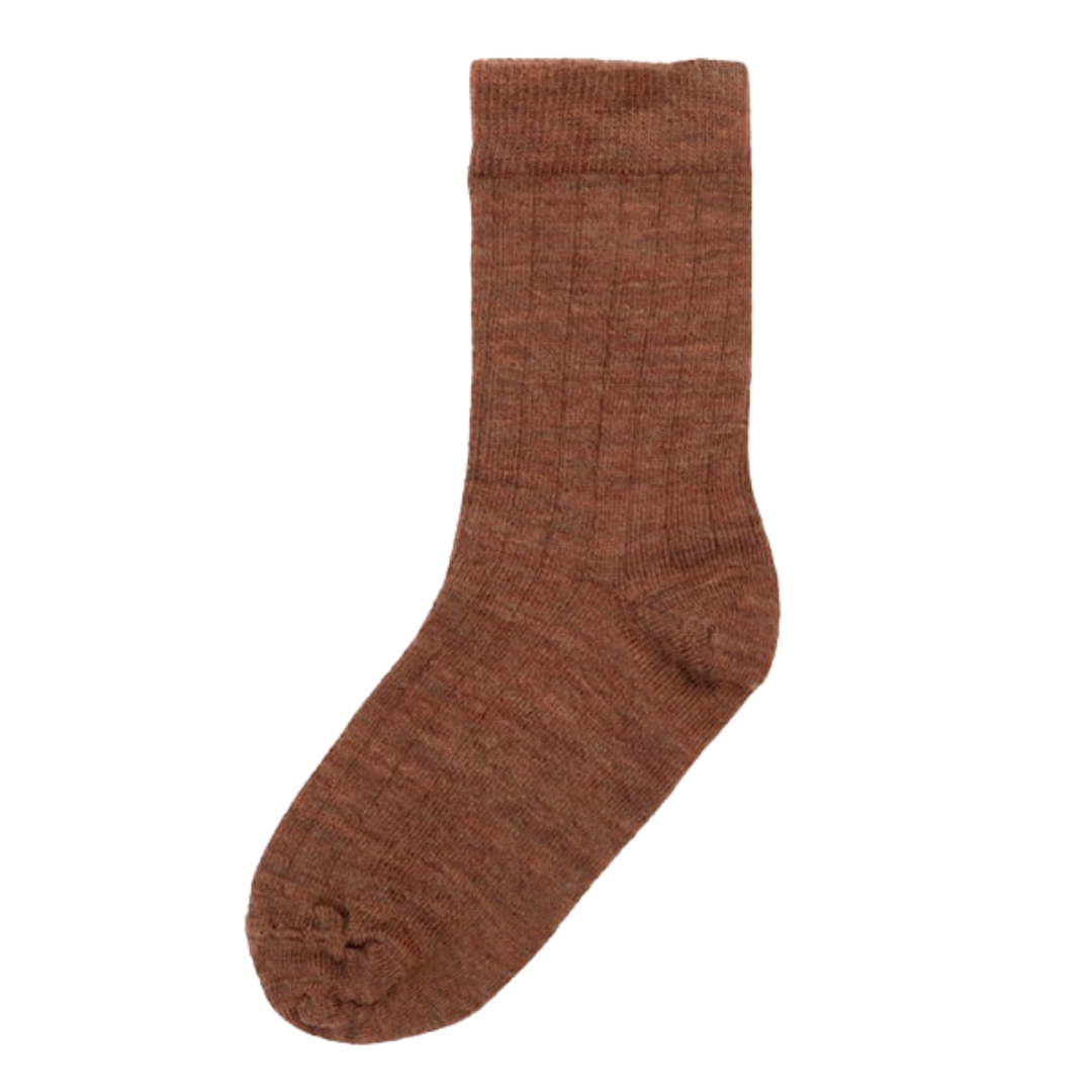 Joha thin wool rib socks - Copper Melange