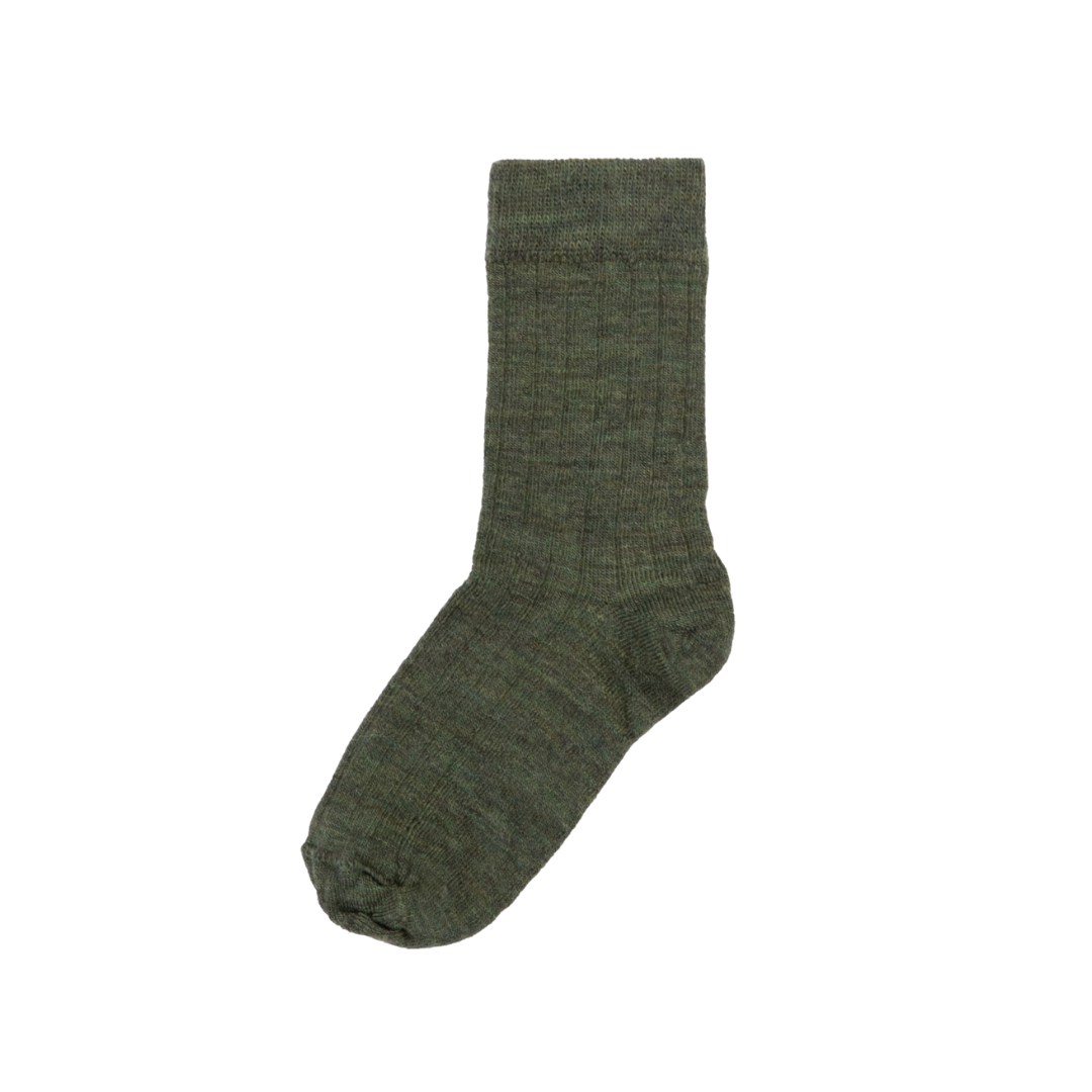 Joha thin wool rib socks - Moss Melange