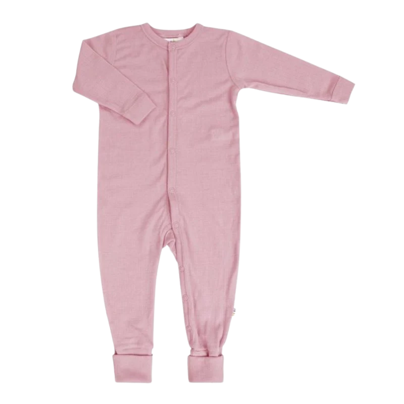 Joha wollen jumpsuit met omslag voetjes - Old rose