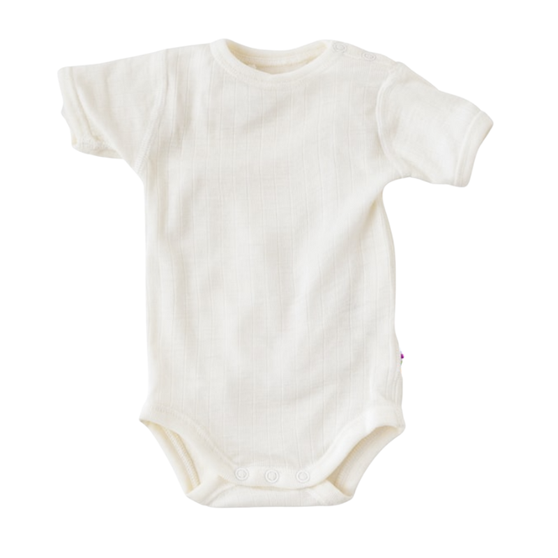 Joha merino wollen romper korte mouw - Naturel