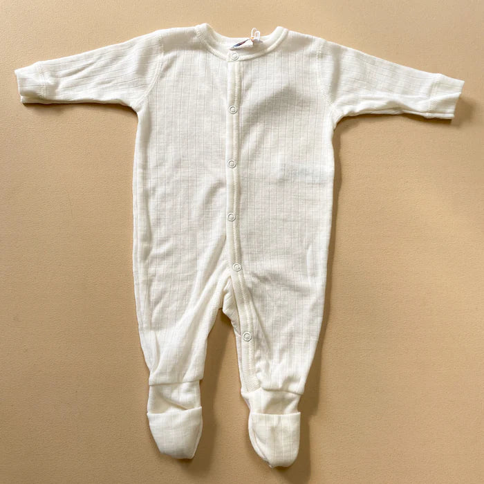 Joha wollen jumpsuit met omslag voetjes - Naturel