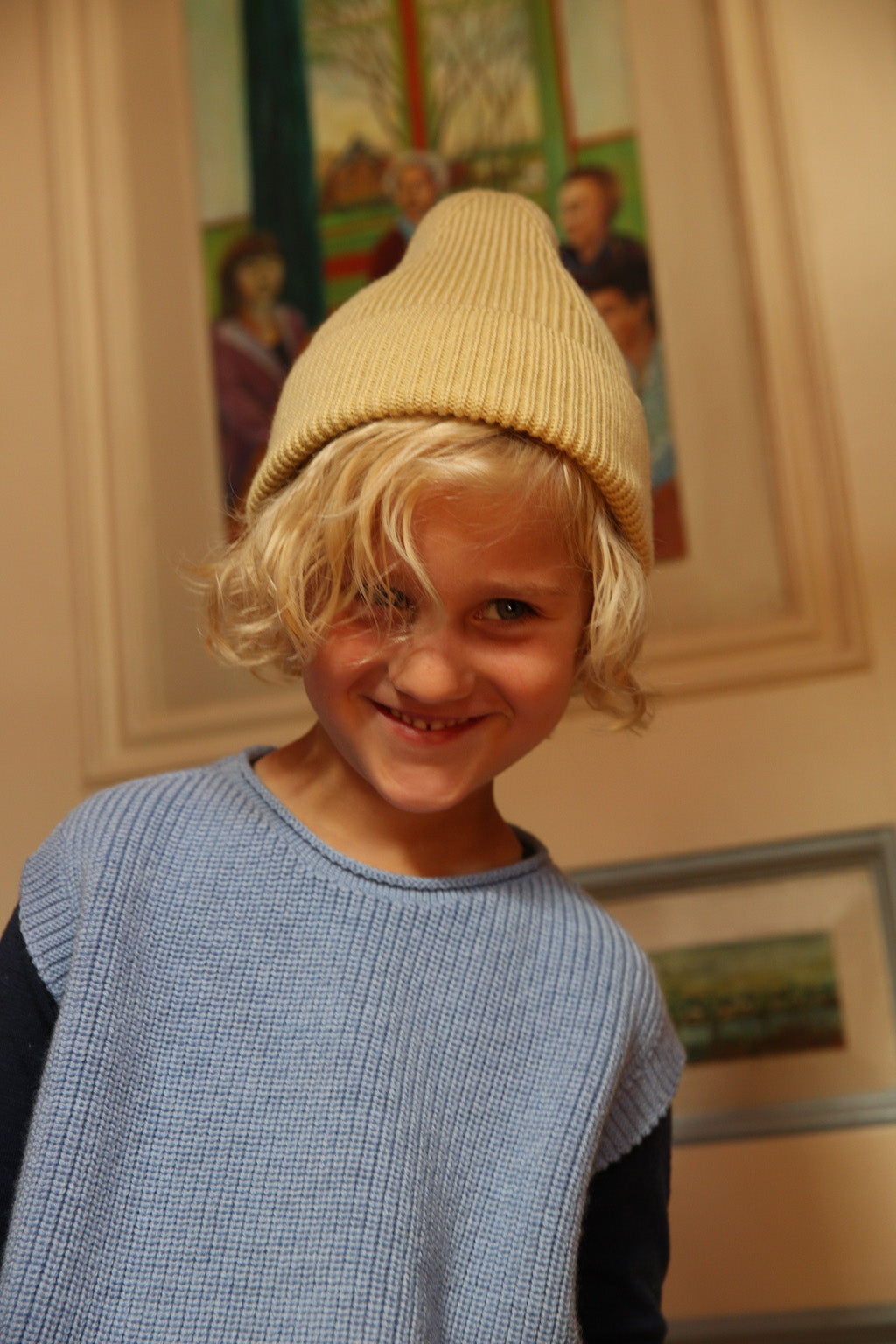 Hvid beanie Fonzie kids - Light Yellow