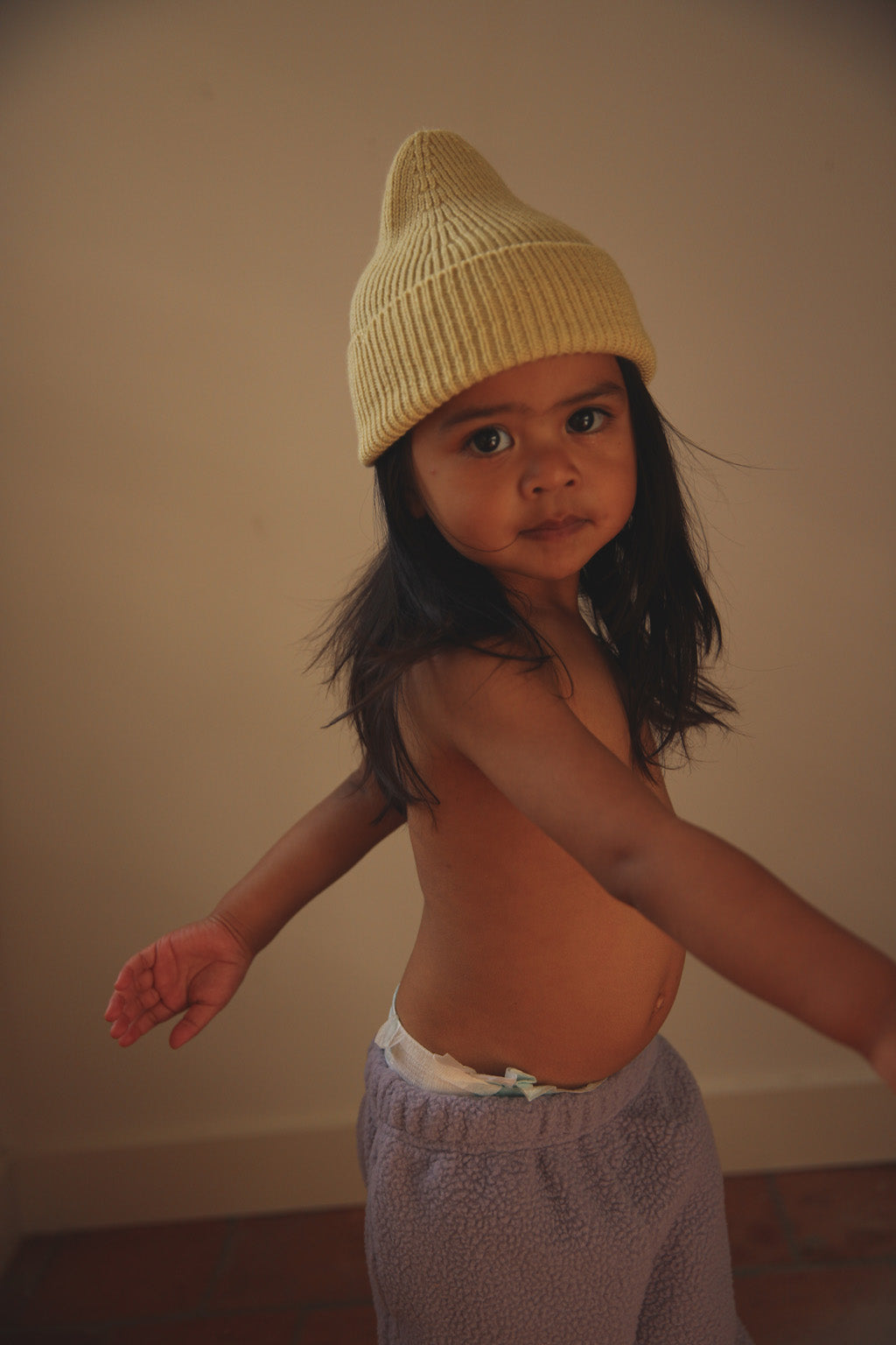 Hvid beanie Fonzie kids - Light Yellow