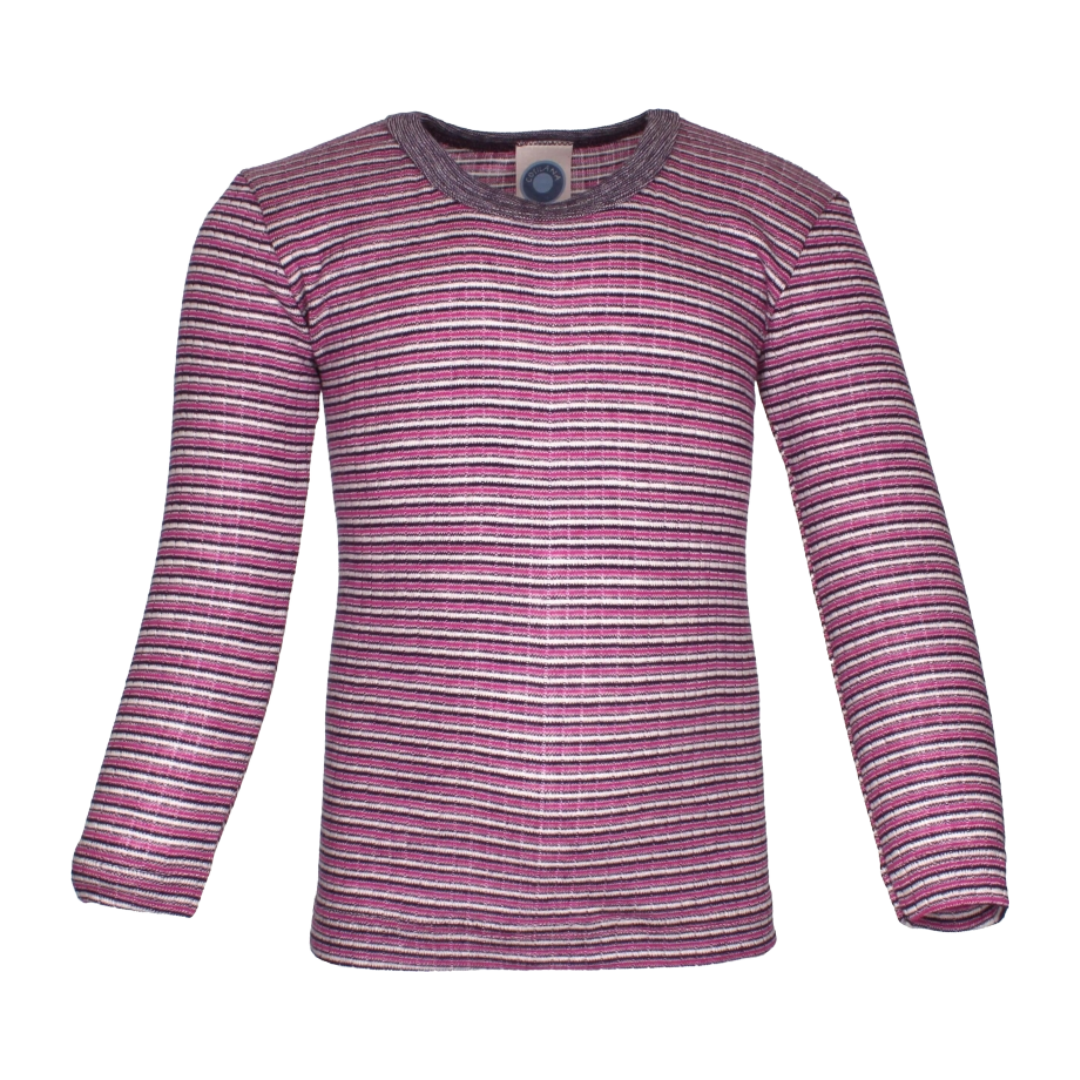 Cosilana wol/zijde/katoen longsleeve - Plum / Pink / Natural