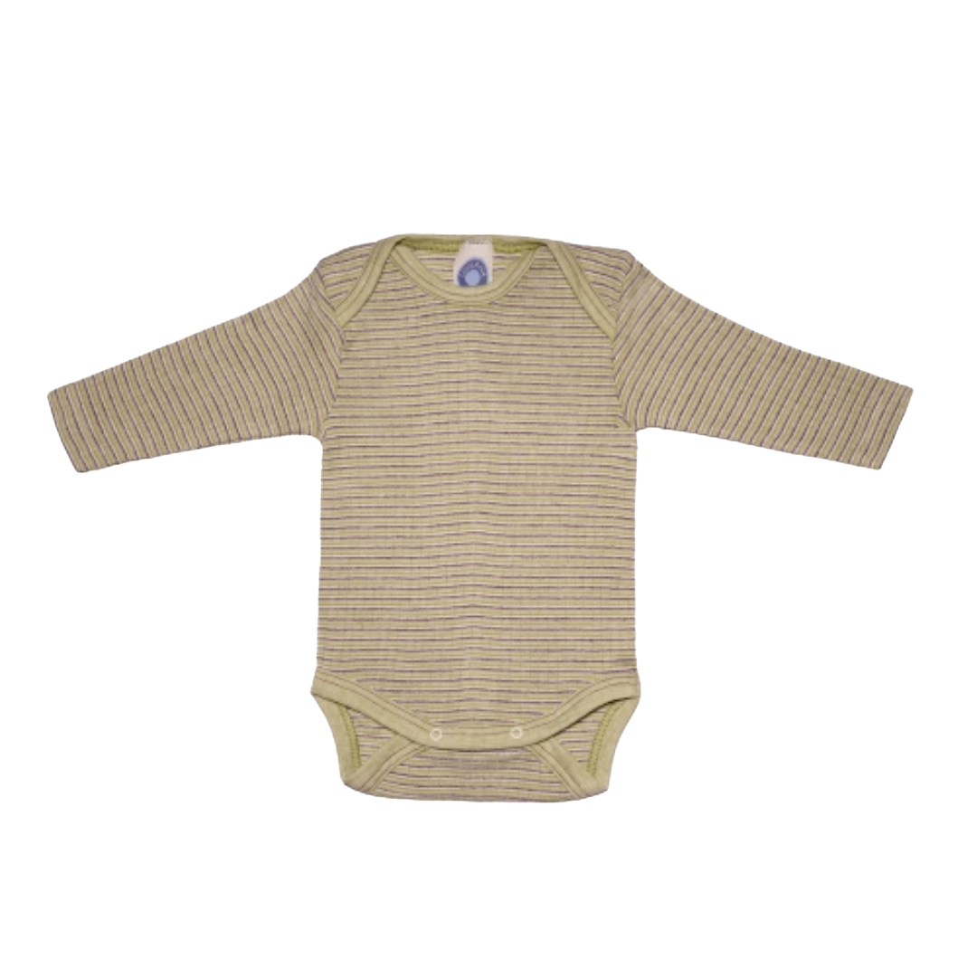 Cosilana wol/zijde/katoen romper - Green / Plum / Natural