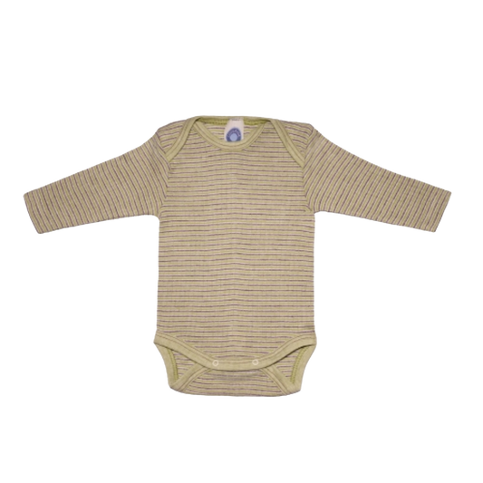 Cosilana wol/zijde/katoen romper - Green / Plum / Natural