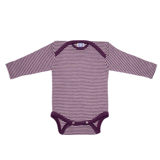 Cosilana wol/zijde romper lange mouw – Plum / Nature
