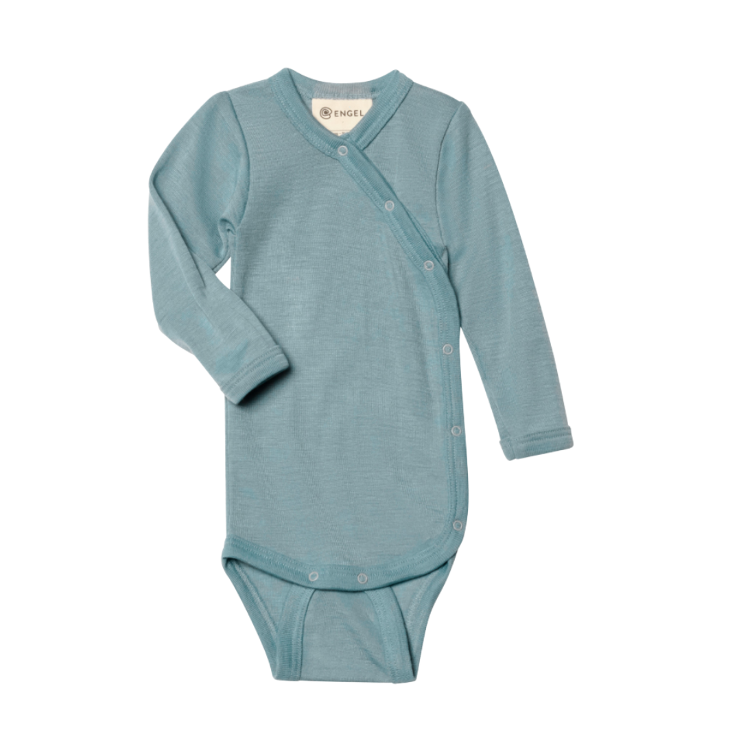 Engel Natur Wool/Silk Wrap Bodysuit - Mountain Blue