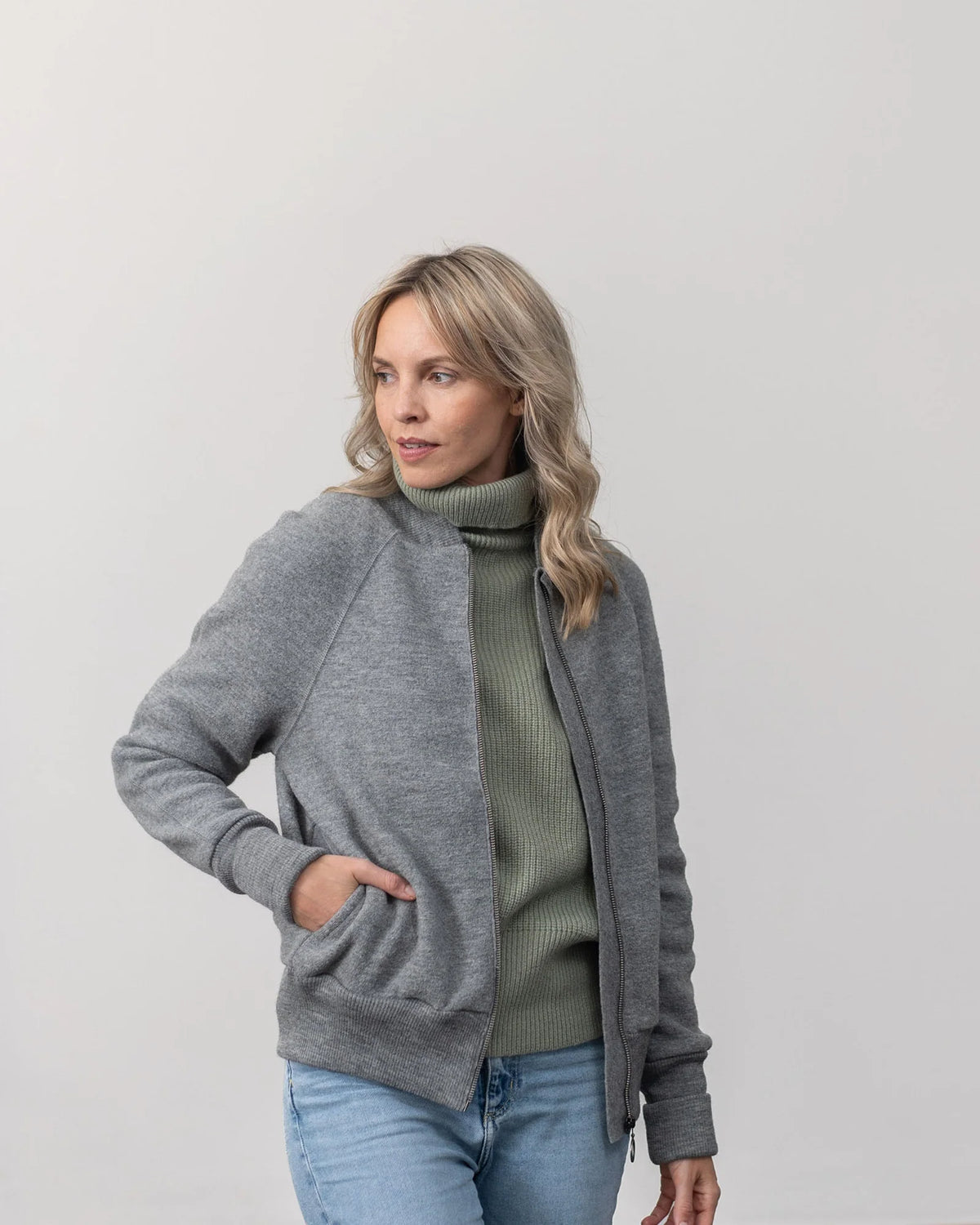 HALFEN unisex bomberjack gekookte wol - Grey
