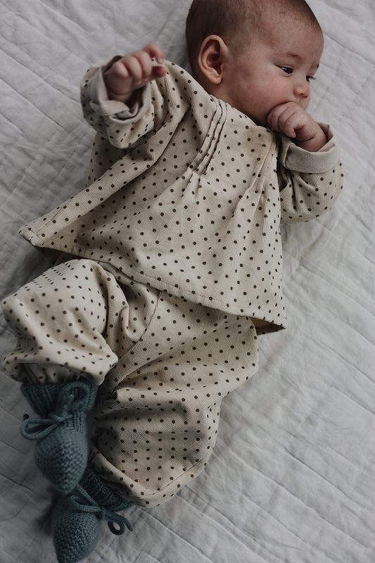 Lalaby cotton baby pants Pixie – Brown dot