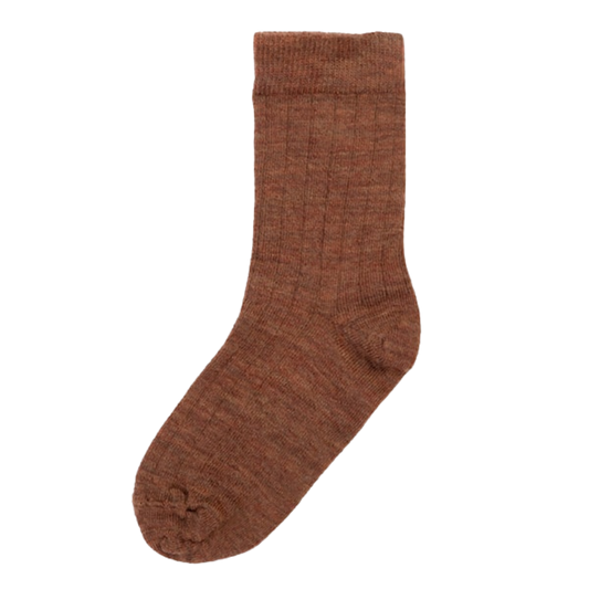 Joha thin wool rib socks - Copper Melange