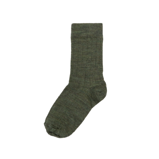Joha thin wool rib socks - Moss Melange