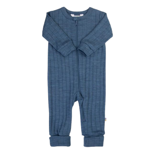 Joha wol/zijde jumpsuit met omslagvoetjes - Blue Melange