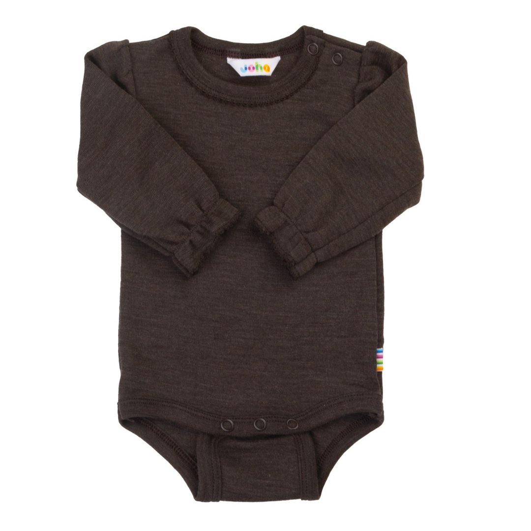 Joha wol/zijde romper ruches - Dark Brown