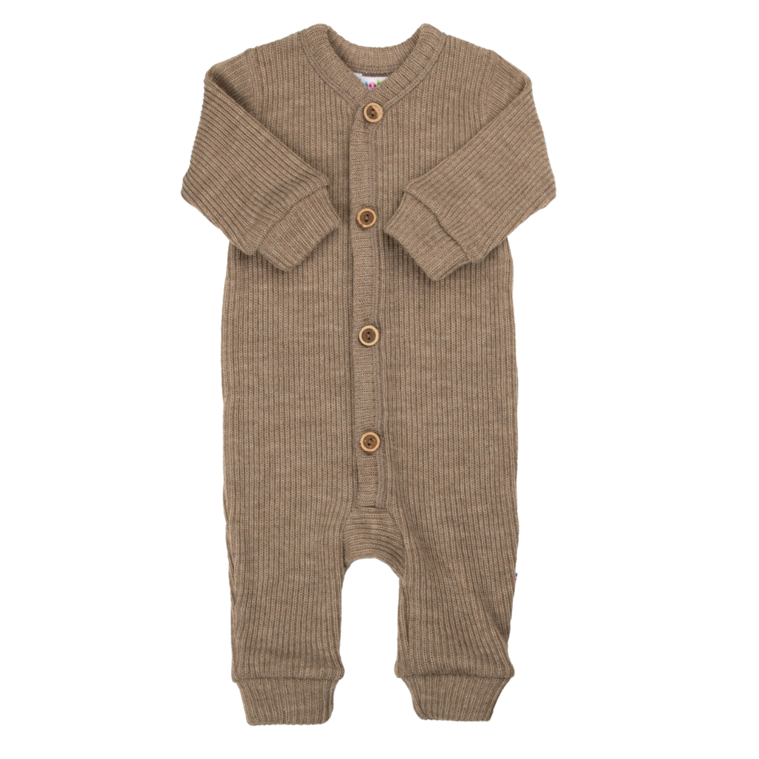 Joha gebreide wollen rib jumpsuit - Beige Melange