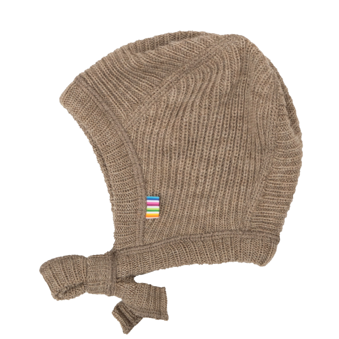 Joha gebreid wollen rib strikmutsje - Beige Melange