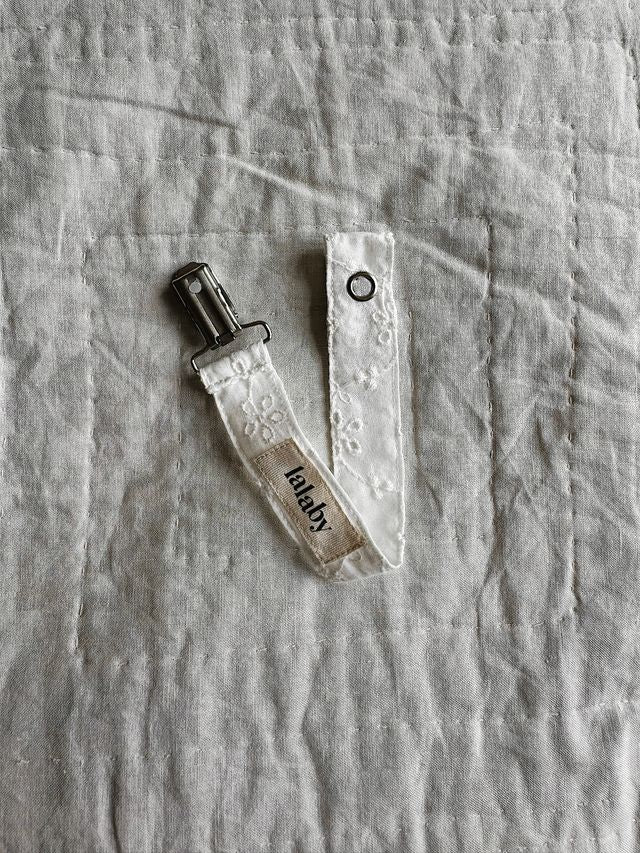 Lalaby Cotton Pacifier Clip - Broderie Anglaise