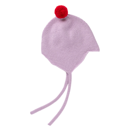 Rosie Sugden kasjmier strikmutsje met pom-pom - Lupin / Chianti