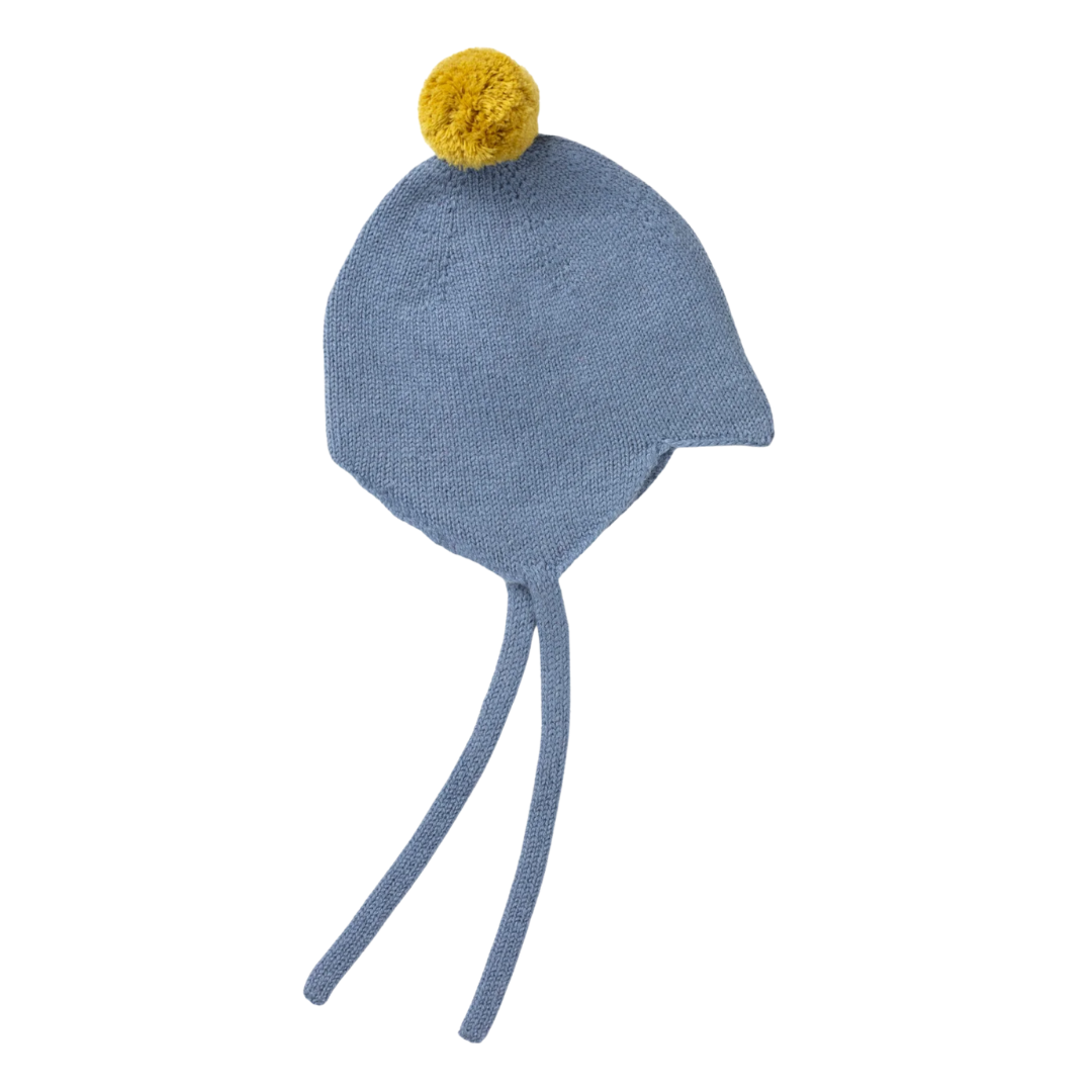 Rosie Sugden kasjmier strikmutsje met pom-pom - Mermaid / Gold Dust