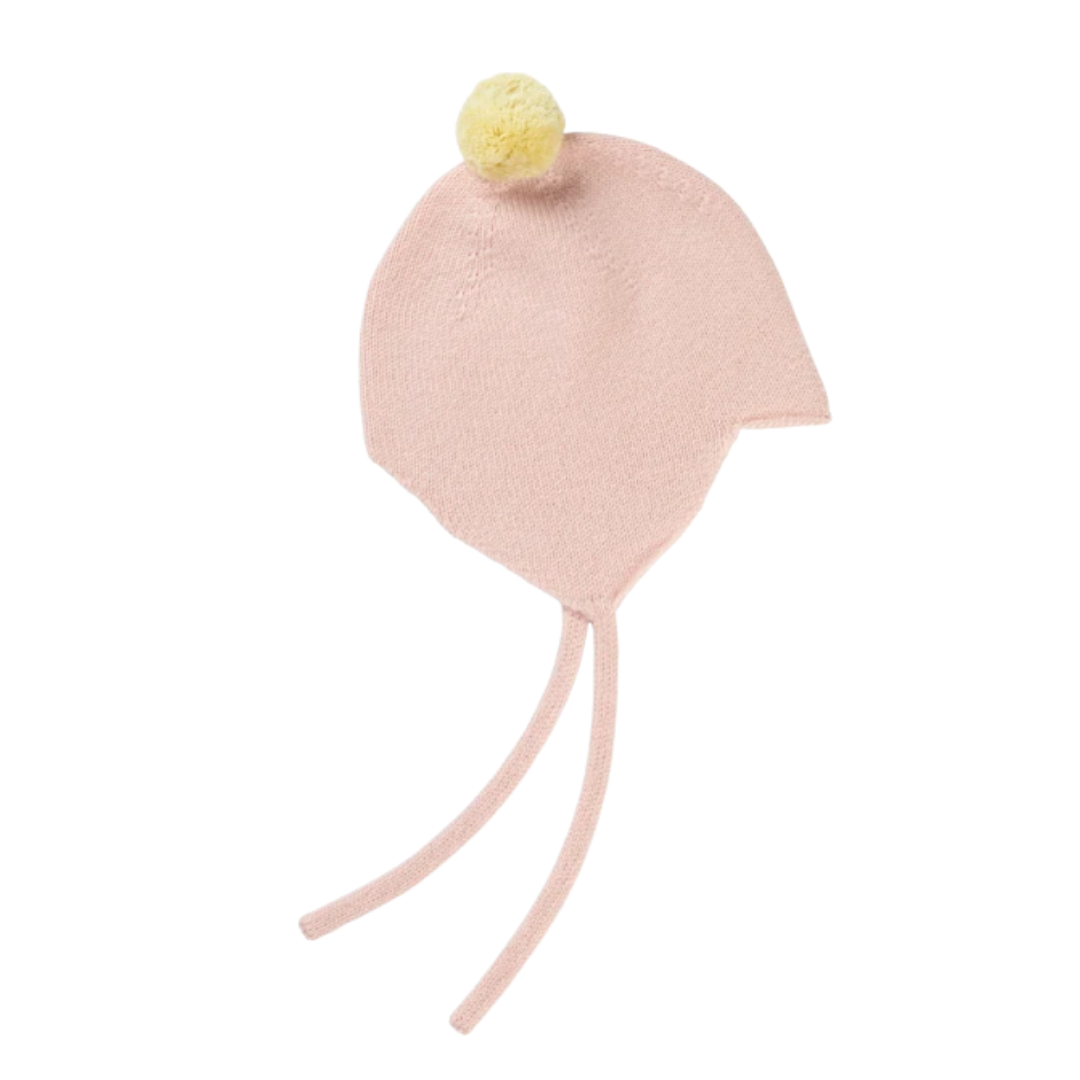 Rosie Sugden kasjmier strikmutsje met pom-pom - Marshmallow / Lemon
